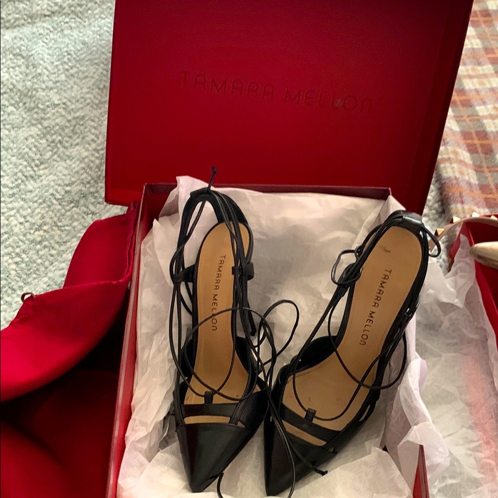 Tamara Mellon Elegant Black Lace-Up Heels